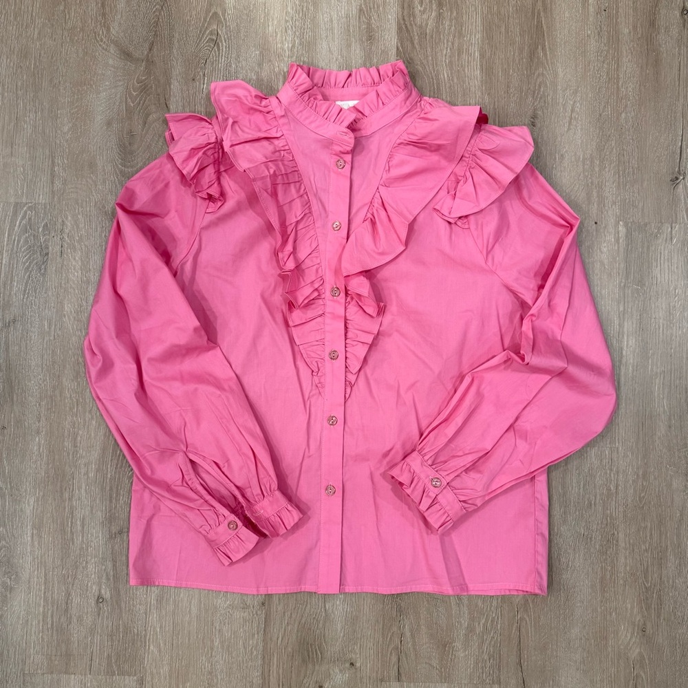 NWT Karlie Vibrant Charming Hot Pink Poplin Top Size L